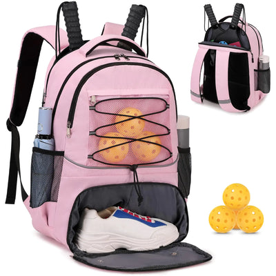 Bevalsa Pickleball Bag Backpack for Women Men Teens Tennis Backpack Tennis Bag with Shoe Compartment Multifunctional Sports Padel Racket Bag Badminton Backpack Fits 4 Rackets with Fence Hook (Pink)
